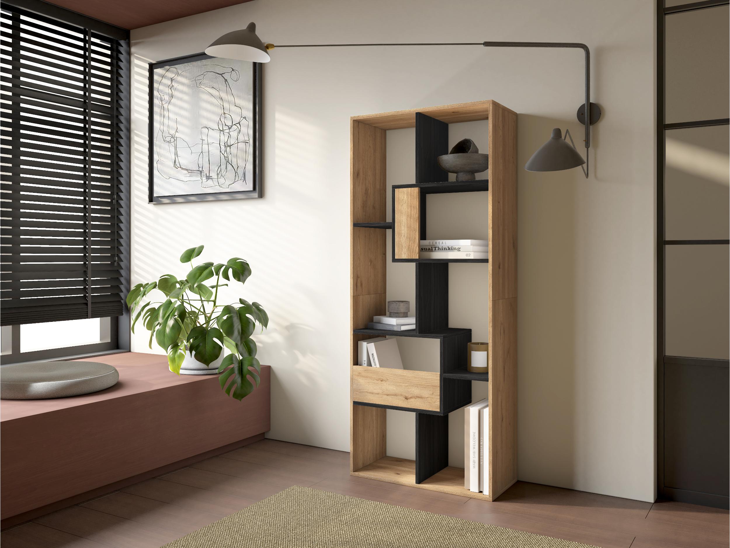 Étagère bibliothèque 162x67x31cm, horizontal ou vertical Chêne et noir
