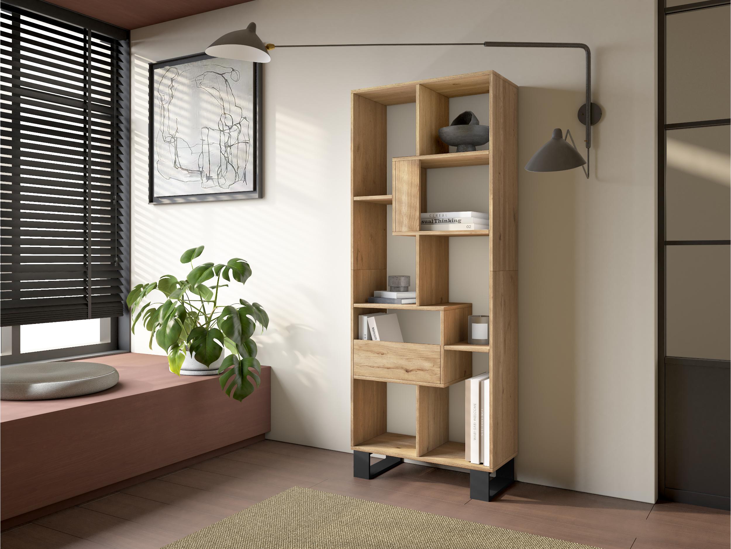 Étagère bibliothèque 174x67x31cm, horizontal ou vertical Design industriel Chêne