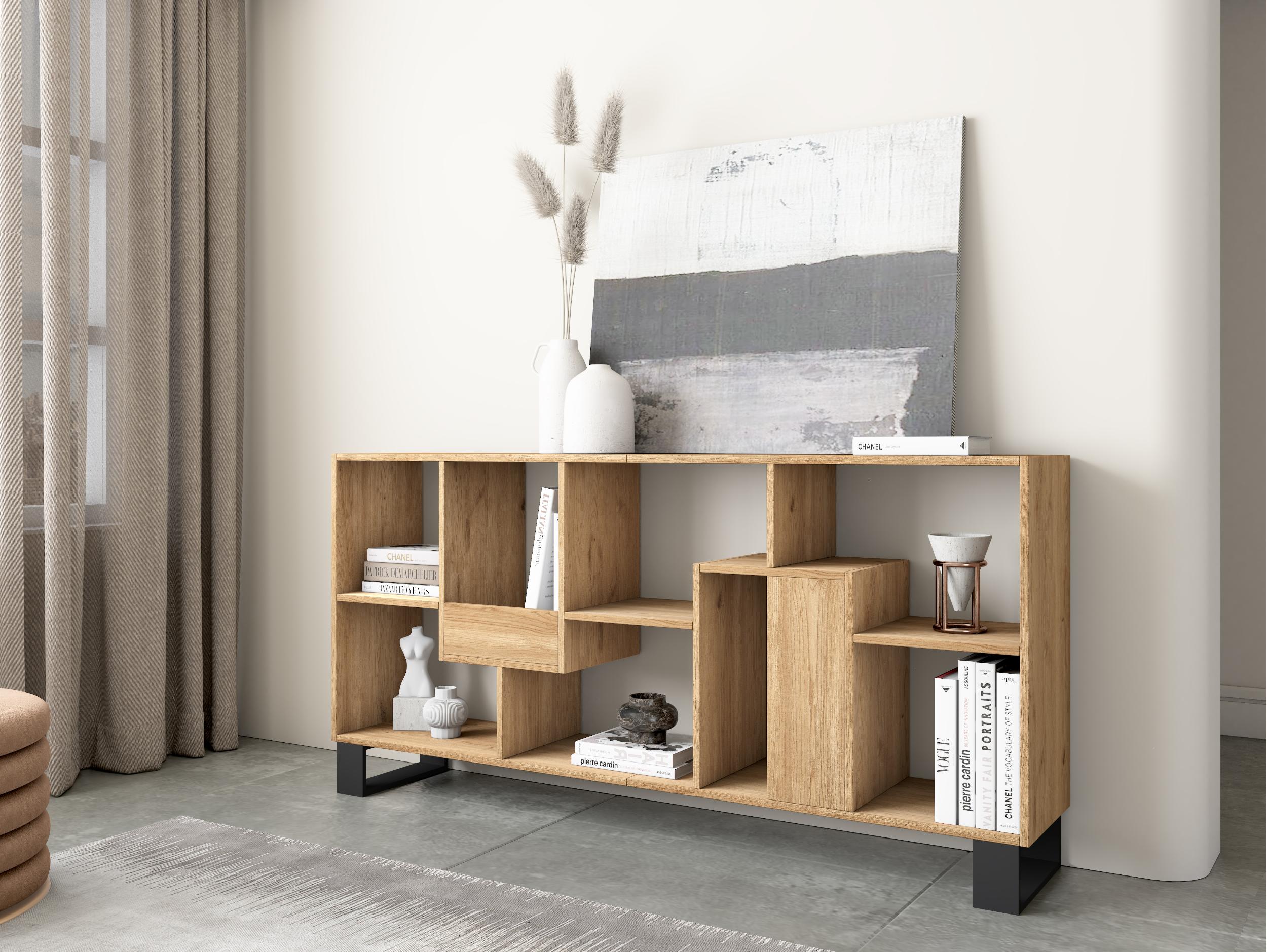 Étagère bibliothèque 174x67x31cm, horizontal ou vertical Design industriel Chêne
