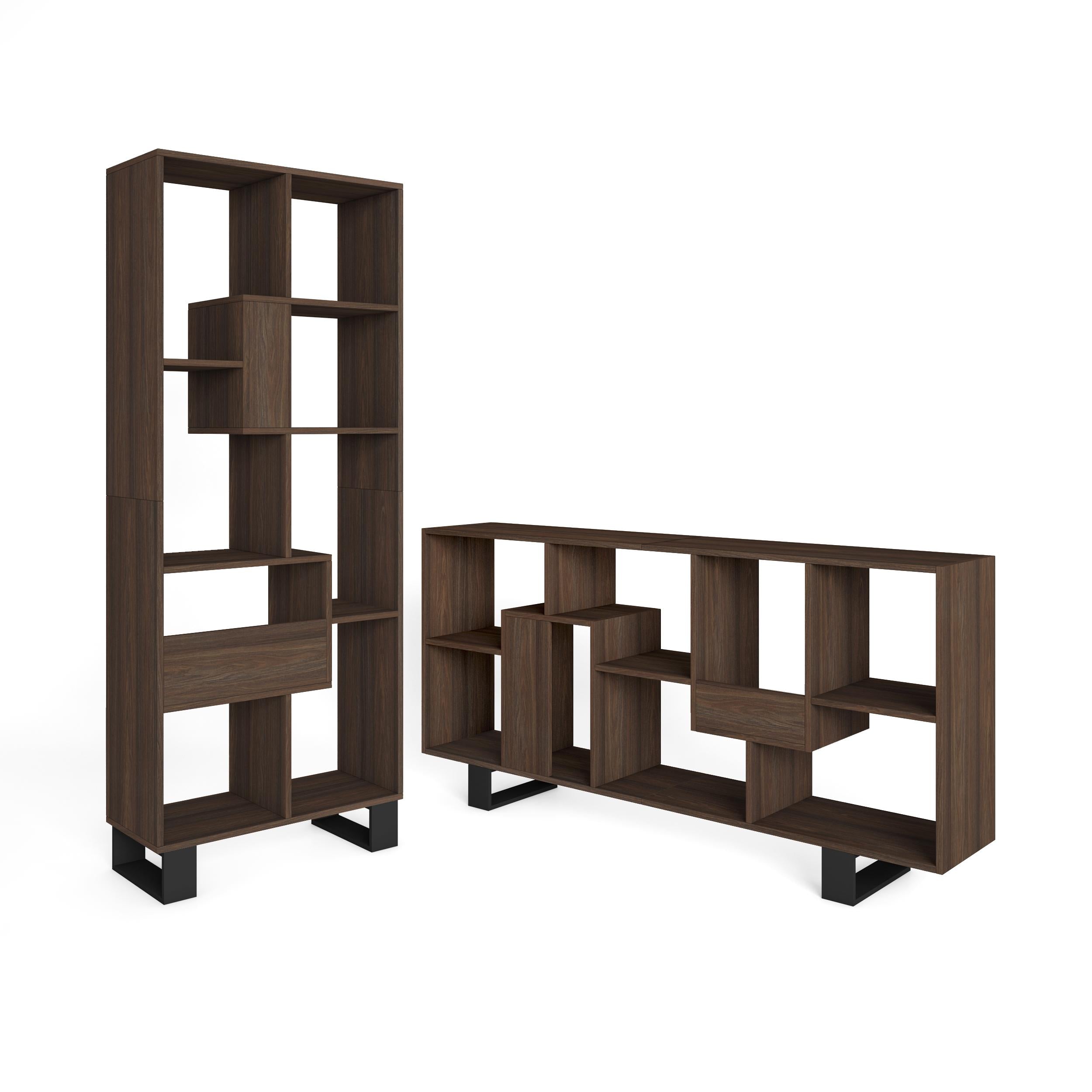 Étagère bibliothèque 174x67x31cm, horizontal ou vertical Design industriel Chêne foncé