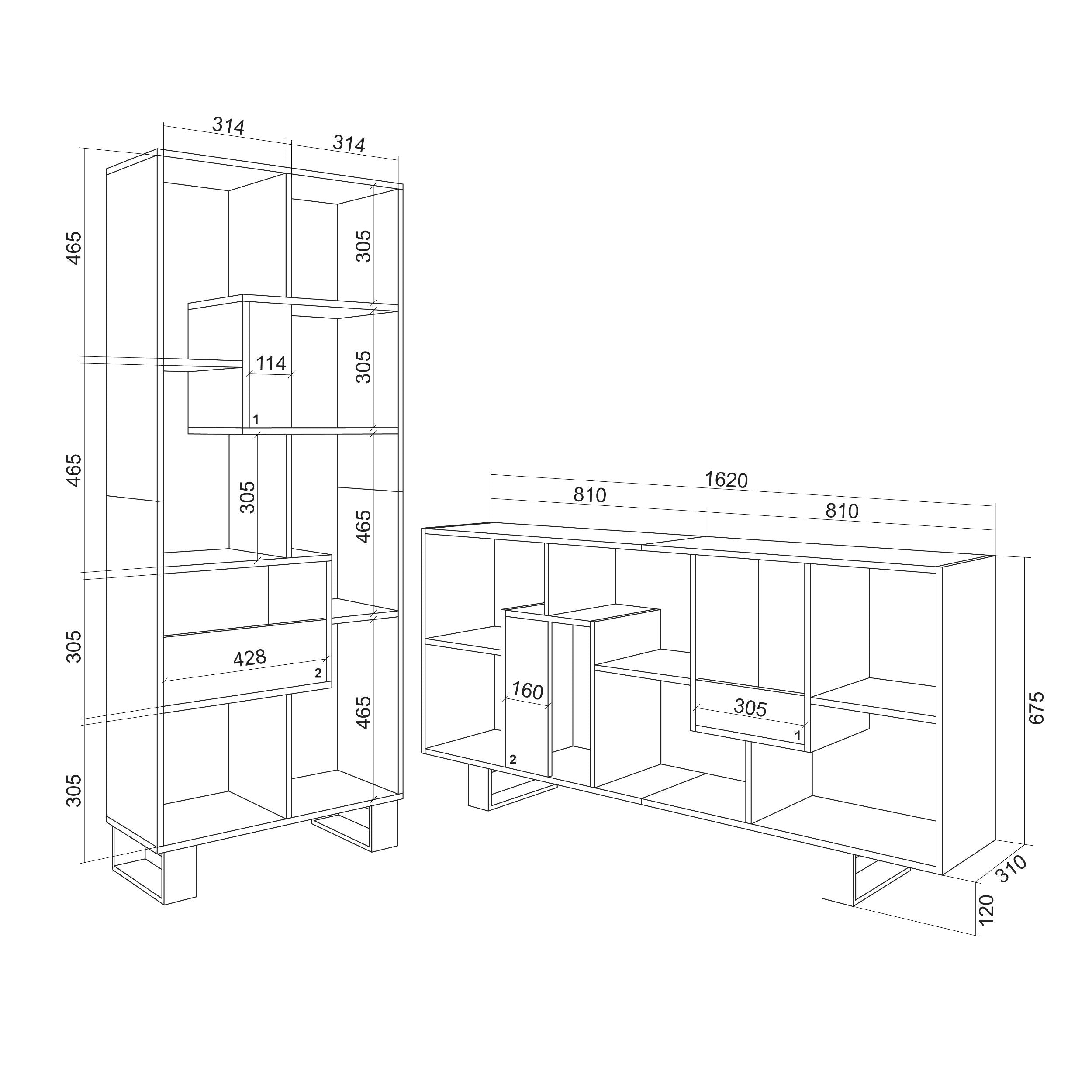 Étagère bibliothèque 174x67x31cm, horizontal ou vertical Design industriel Chêne