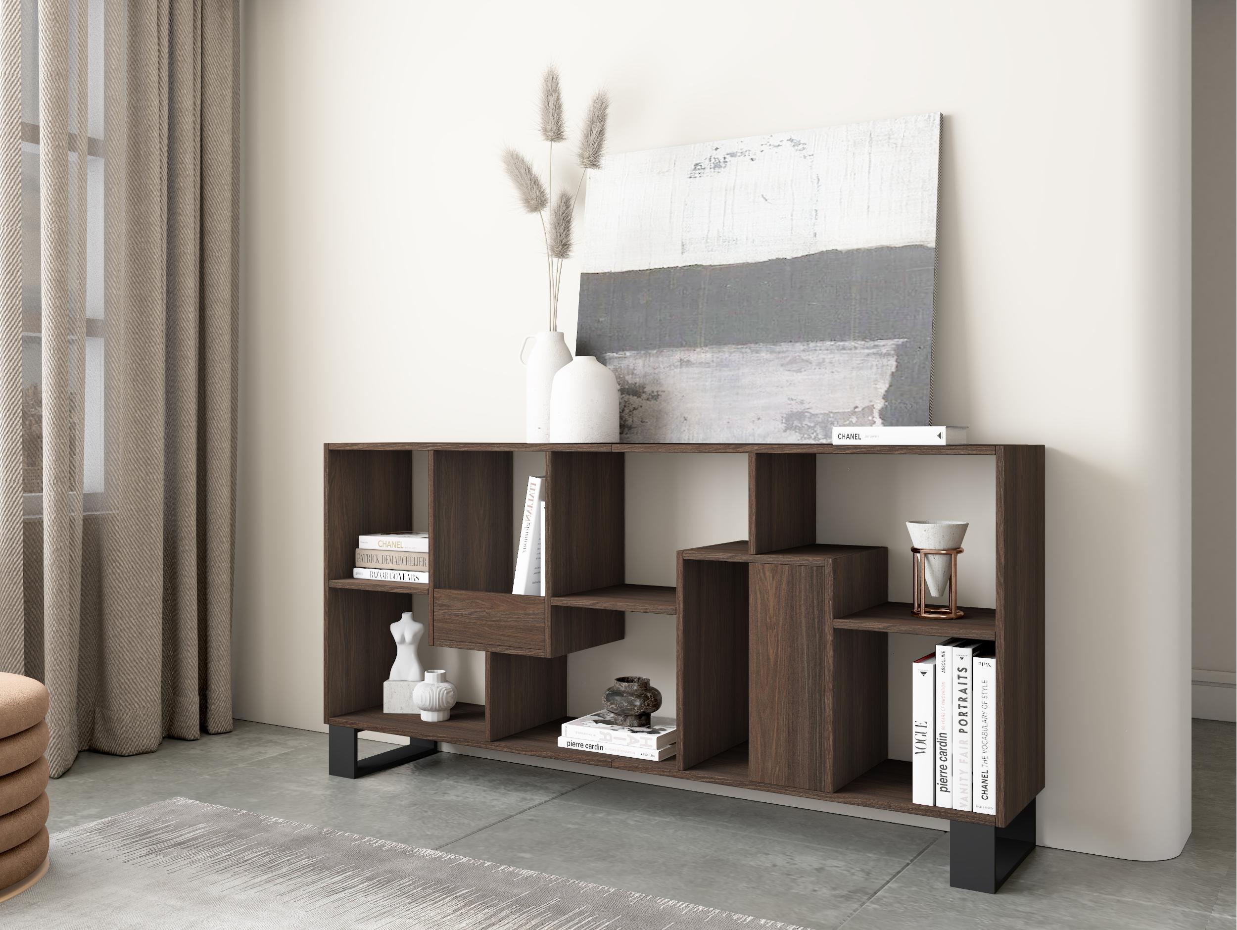 Étagère bibliothèque 174x67x31cm, horizontal ou vertical Design industriel Chêne foncé