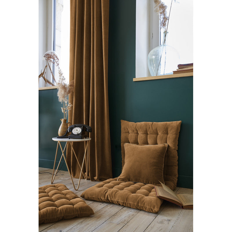 Rideau ajustable + 8 anneaux pince 140 x 270 cm Velours de coton CÉSAR Camel