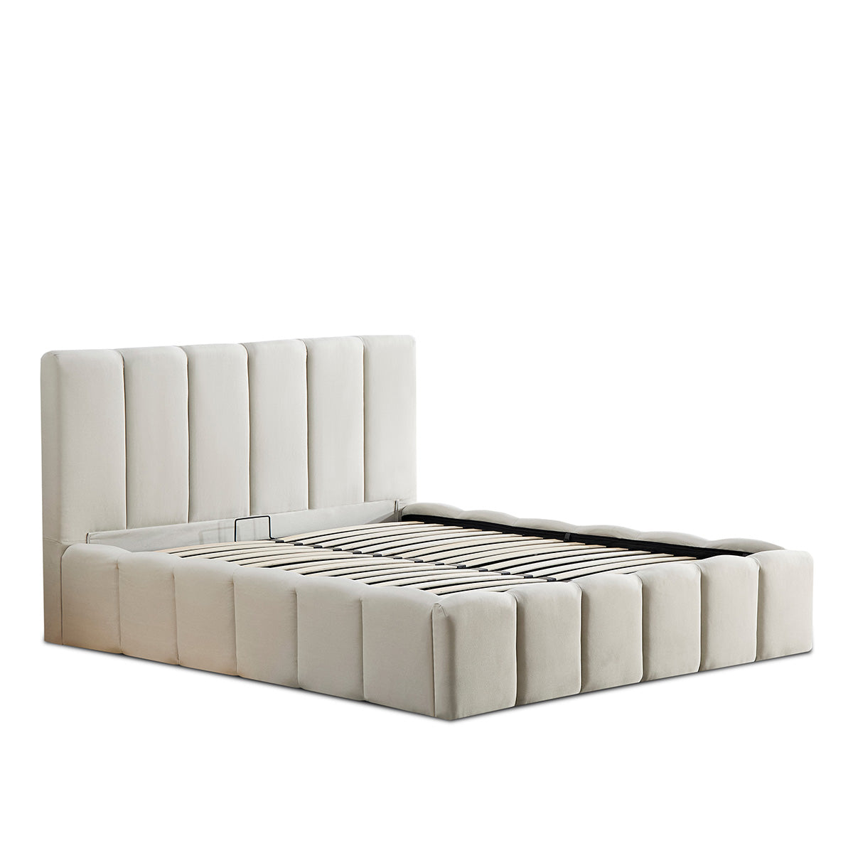 Lit coffre beige Madeleine avec tête de lit 160x200 cm