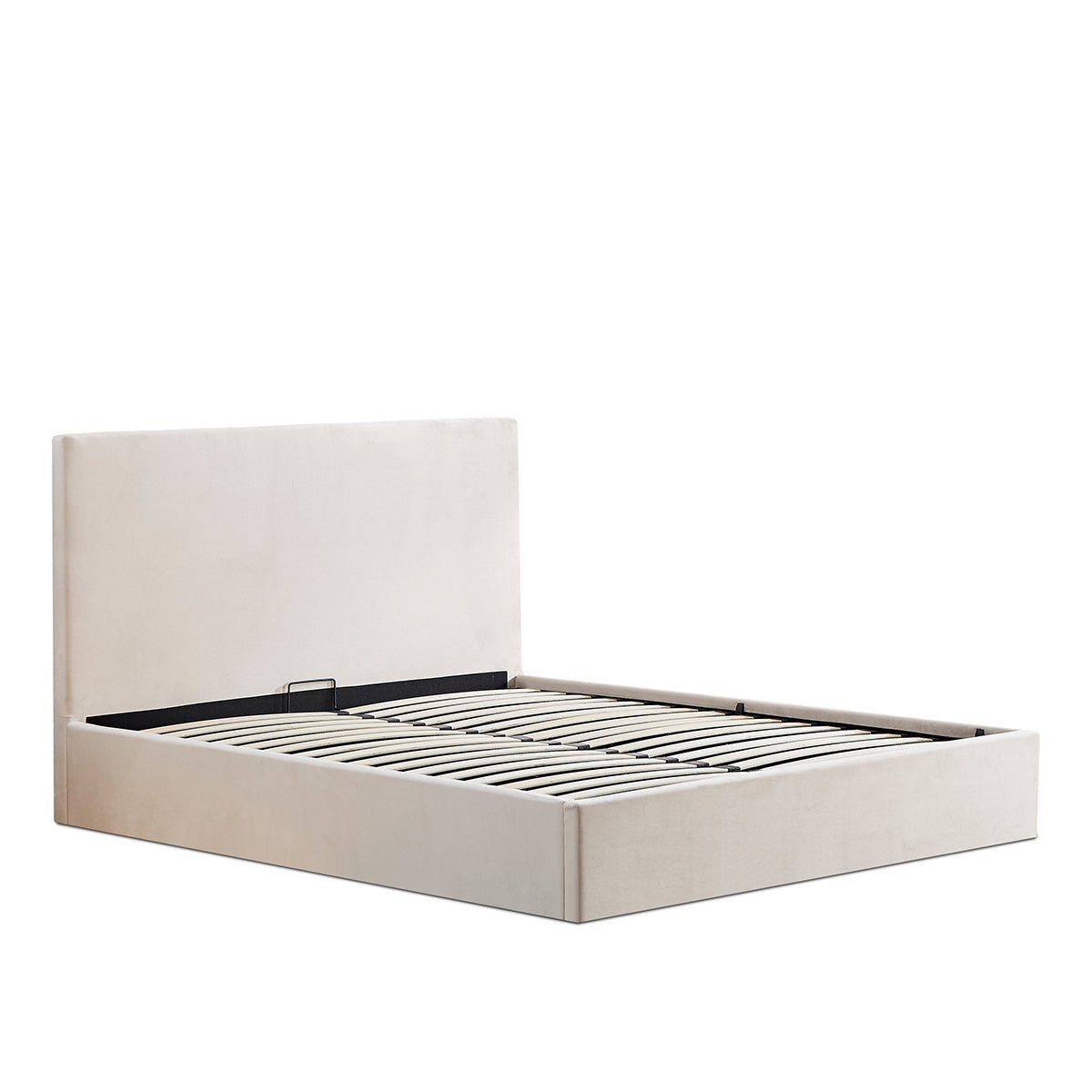 Lit coffre velours beige Nemesis avec tête de lit 140x190 cm