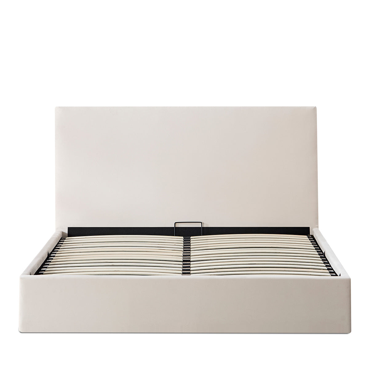 Lit coffre velours beige Nemesis avec tête de lit 140x190 cm