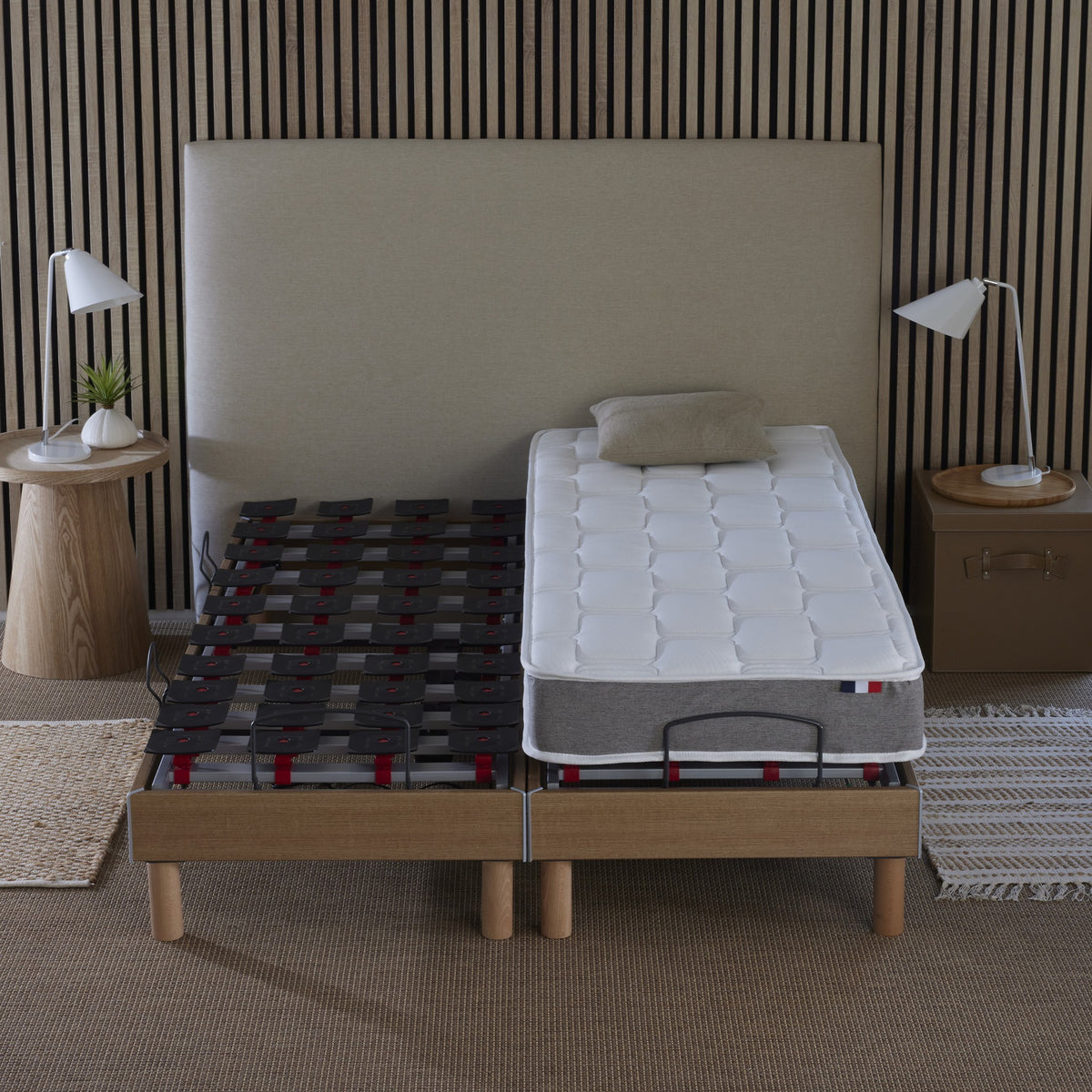 Ensemble literie électrique relaxation à plots + Matelas mousse HR35 2x80 x 200