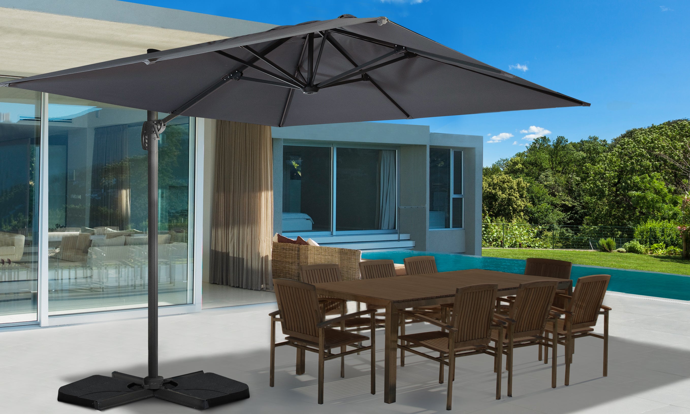 Parasol 360° carré gris 3m avec housse