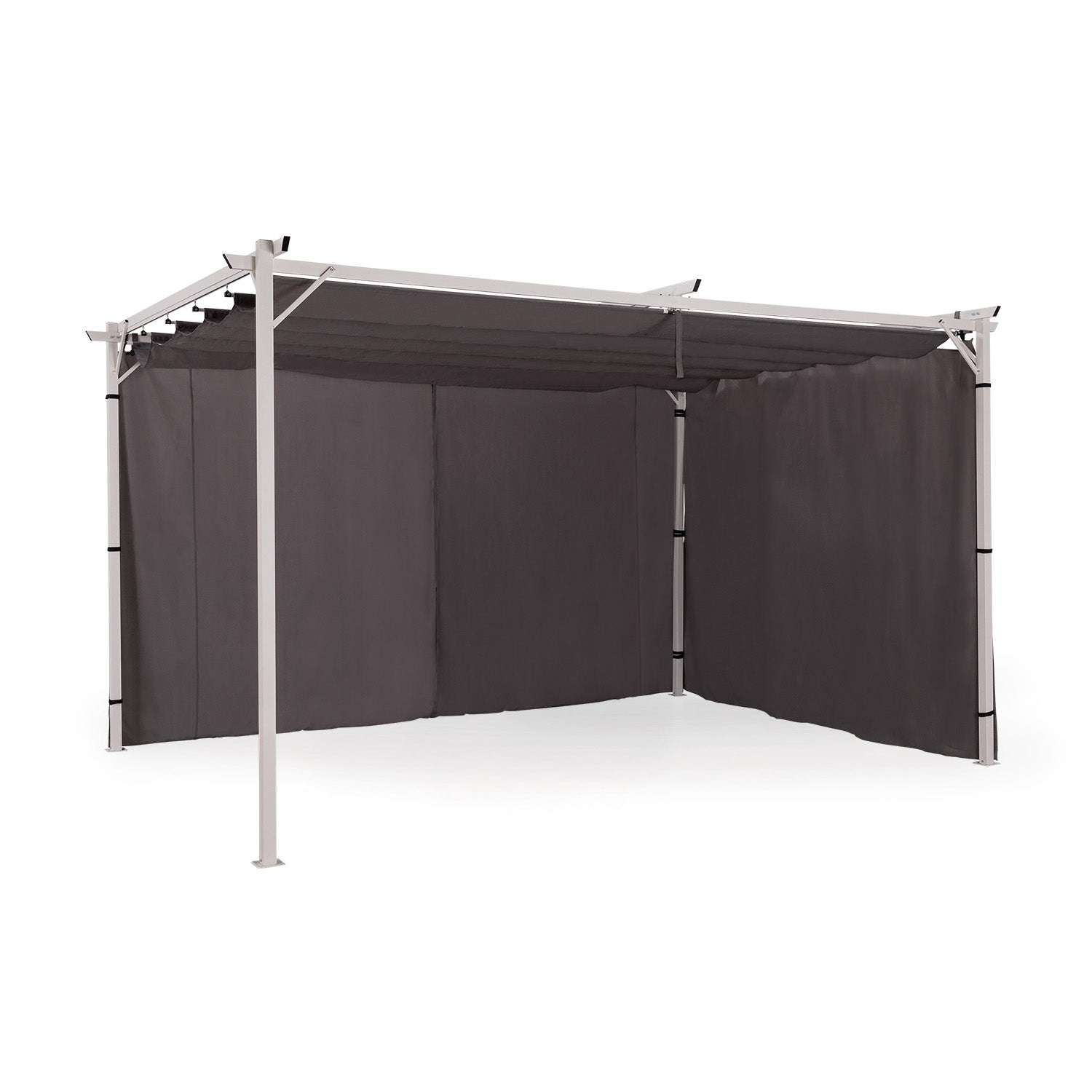 Rideaux universels pour pergola gris avec tringle 4m - lot de 2