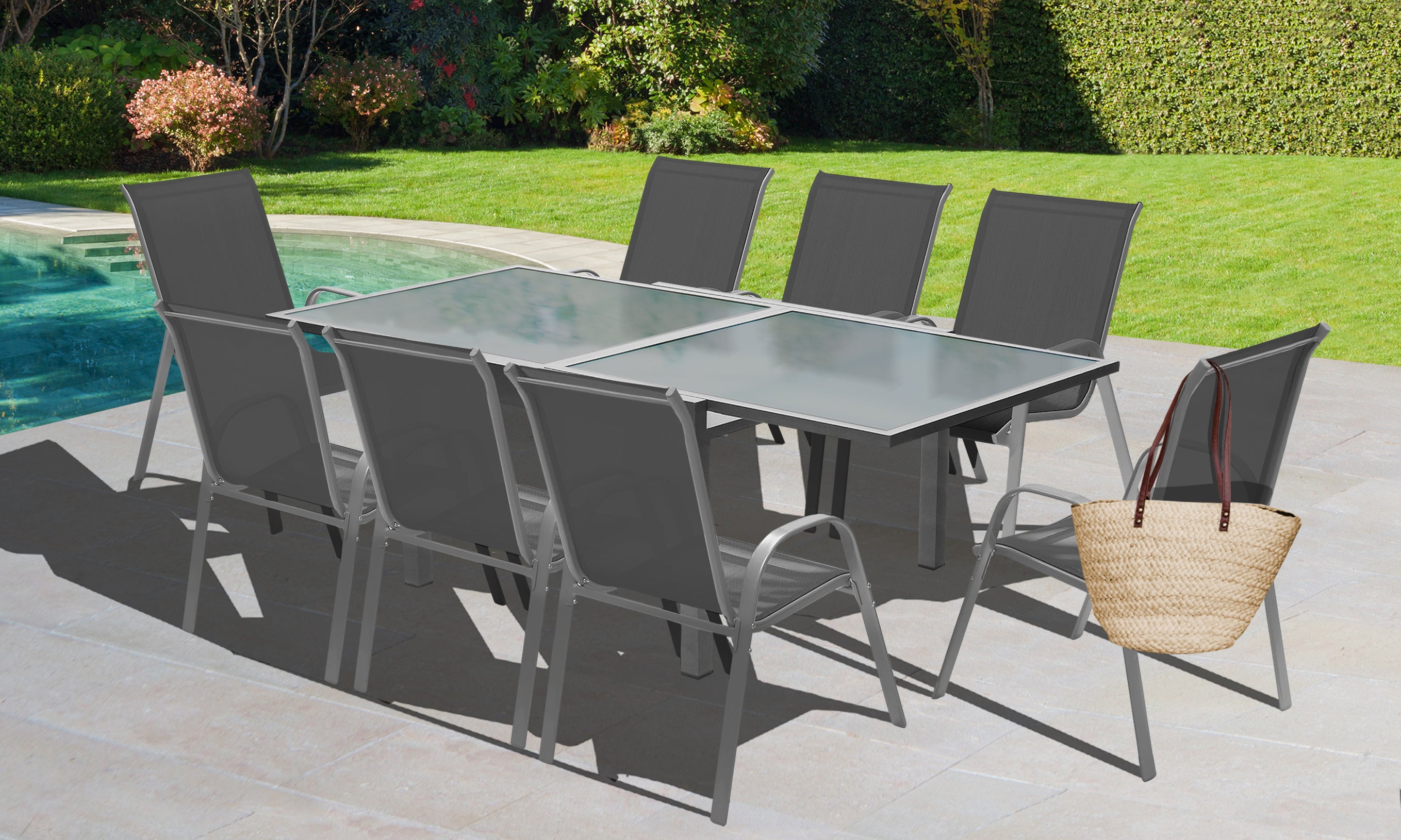 Table de jardin extensible en verre trempé 90-180cm