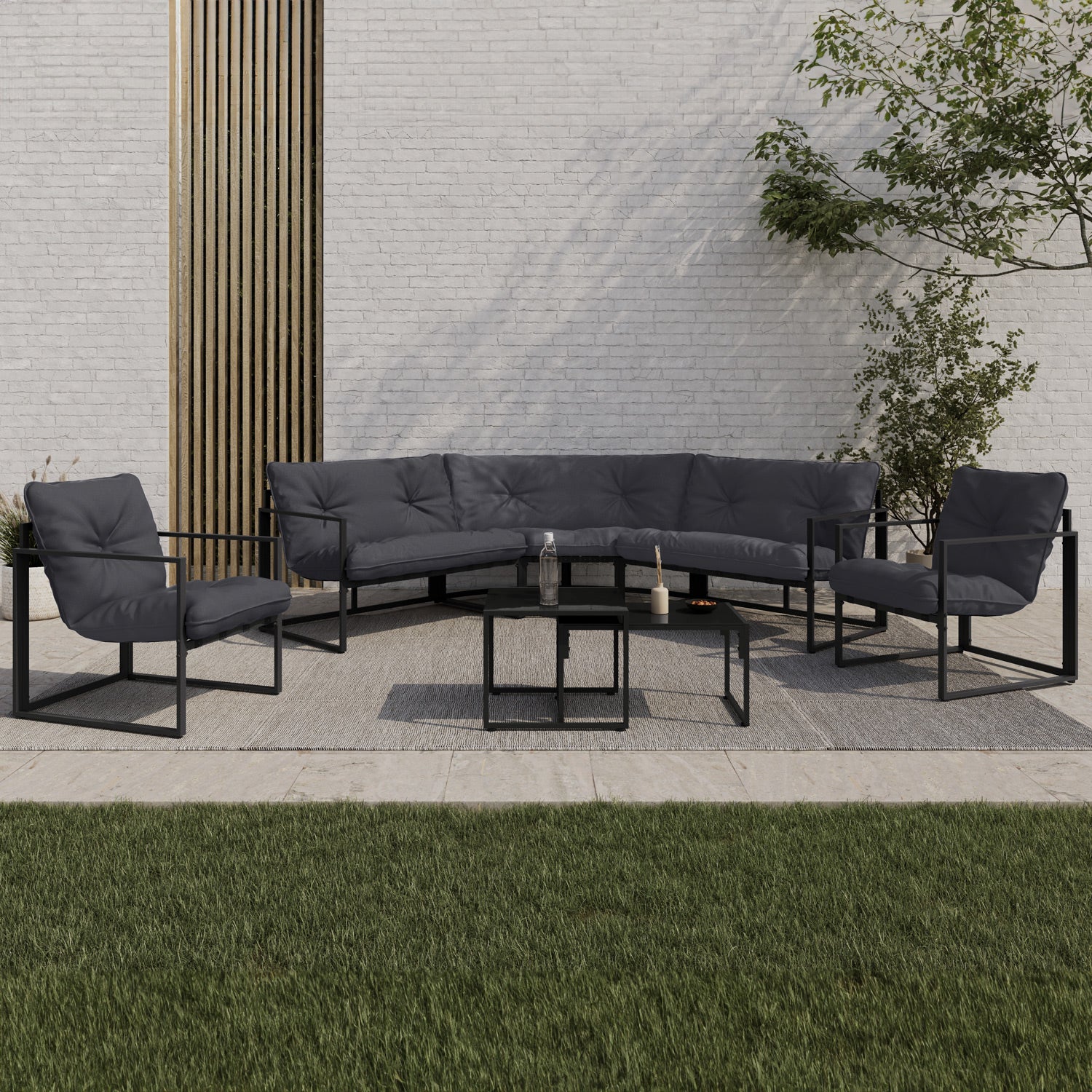 Salon de jardin d'angle Tropéa 8 places en métal et cordage gris