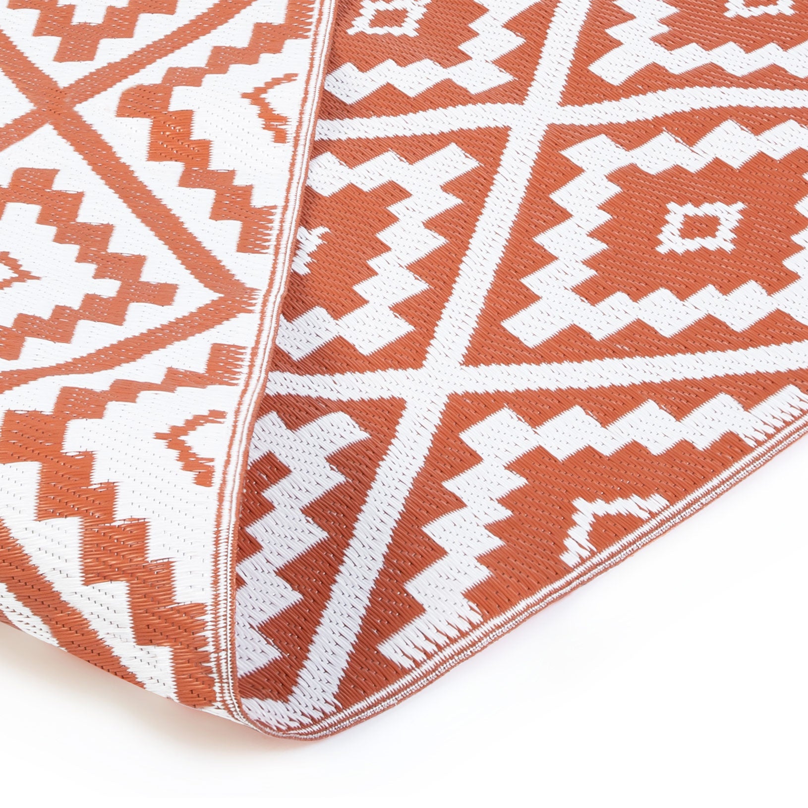 Tapis extérieur rectangulaire Vahiné motifs losanges terracotta 270x470cm