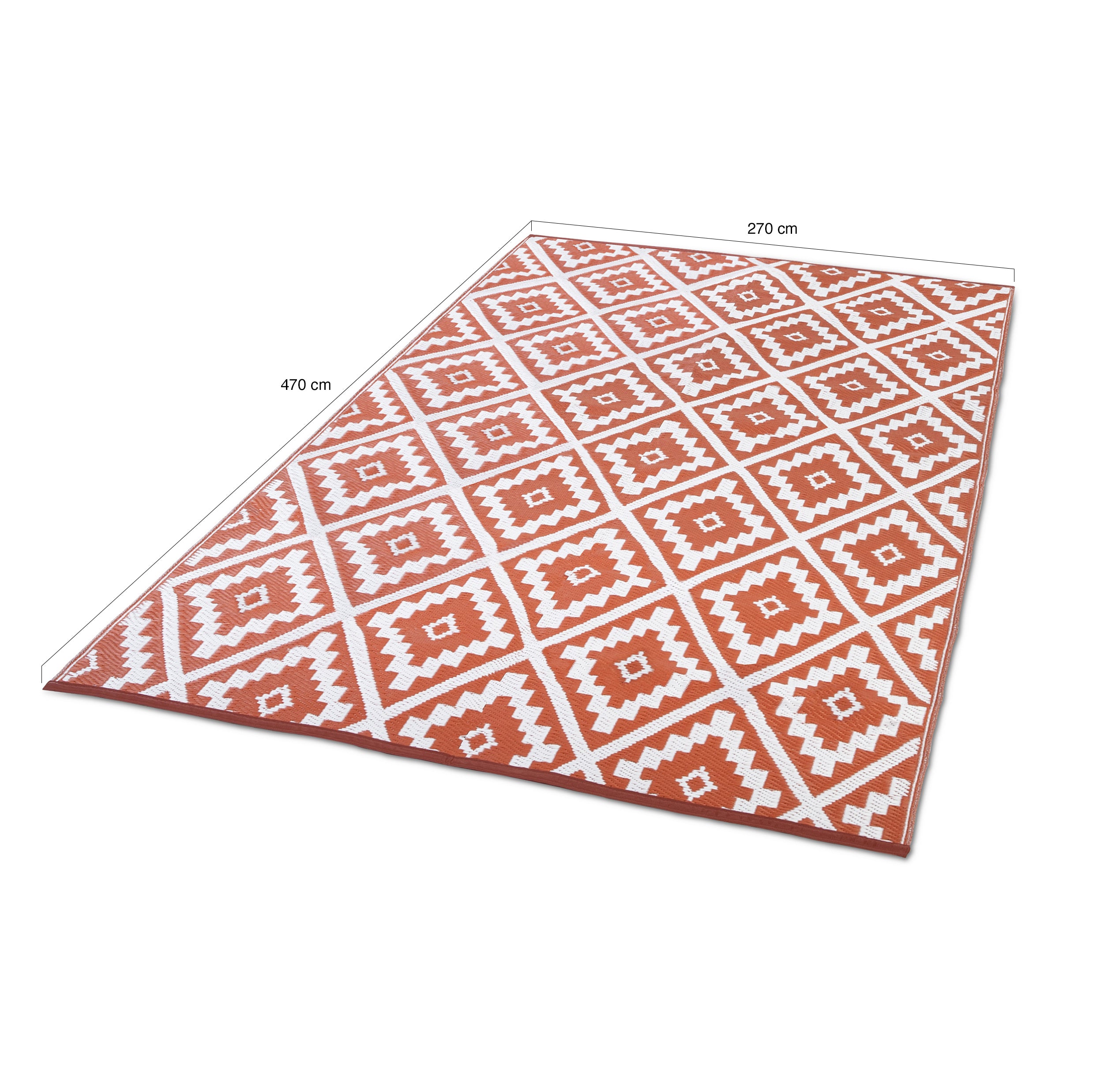 Tapis extérieur rectangulaire Vahiné motifs losanges terracotta 270x470cm