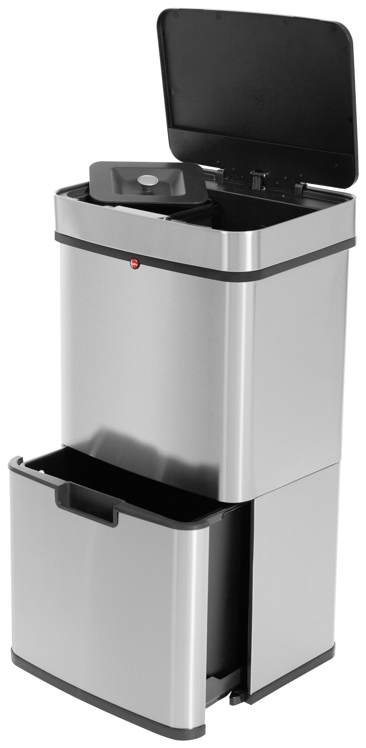 Poubelle de cuisine design pour recyclage 60L (30+30+4) Hailo Sensor Tandem