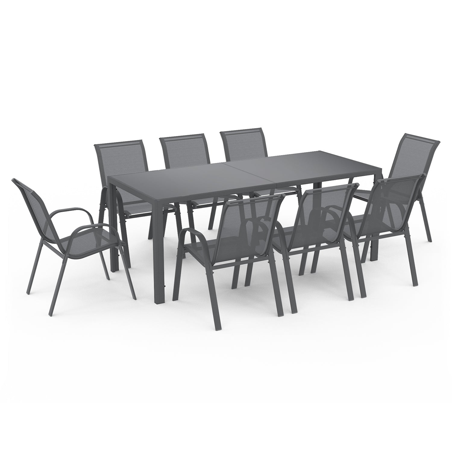 Ensemble de jardin Minorca 8 places en textiléne et verre trempé gris anthracite