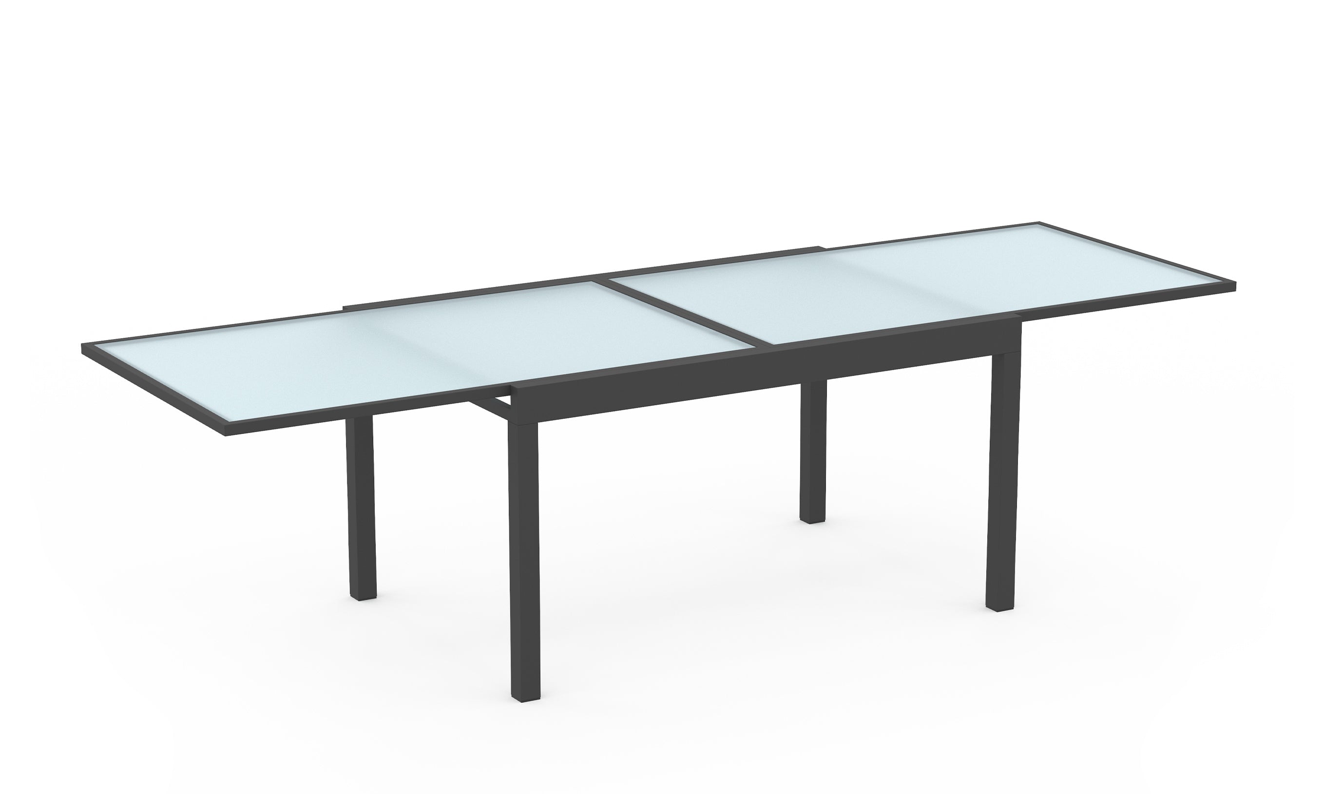 Table de jardin extensible grise en verre trempé 135-270cm