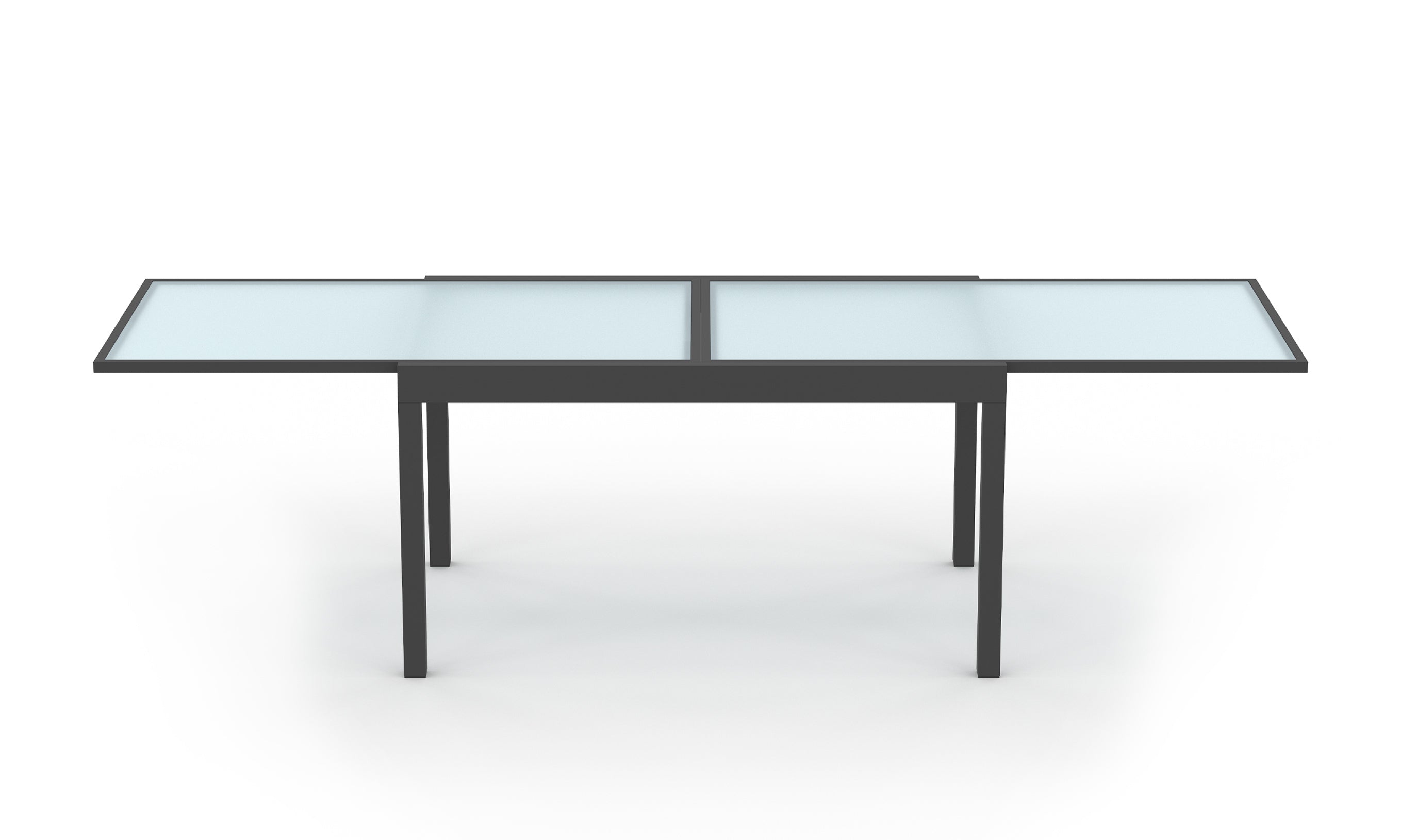 Table de jardin extensible grise en verre trempé 135-270cm