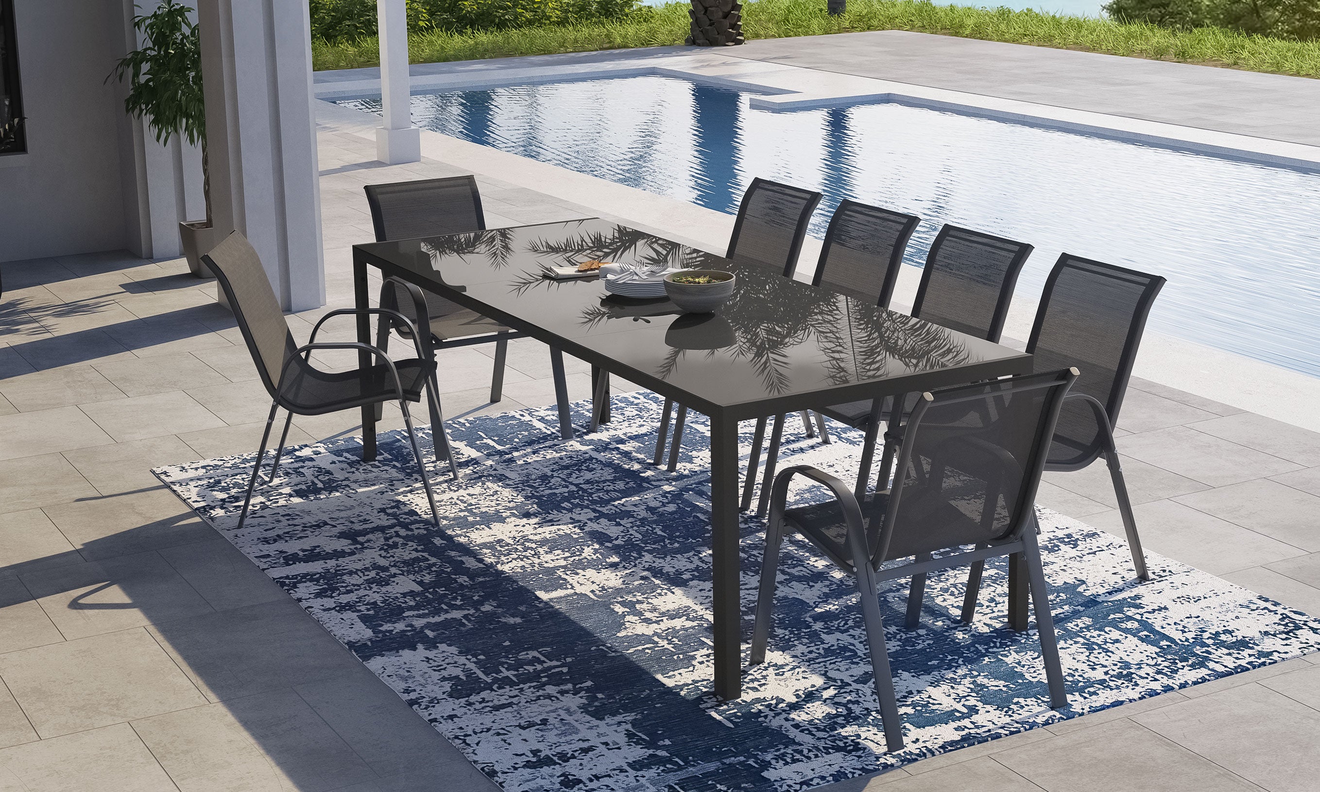 Table de jardin Formentera en verre trempé 240cm