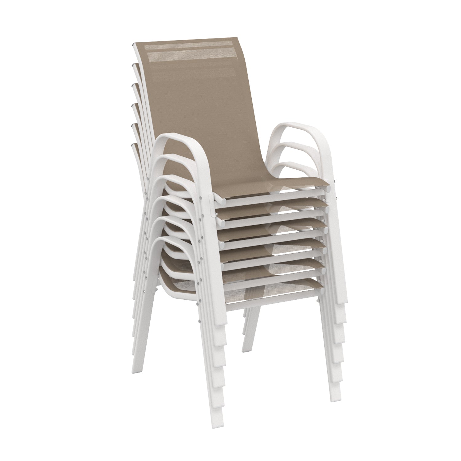 Chaises de jardin empilables en textilène blanches et beiges - lot de 6