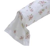 Taie traversin - 86x185cm - motif floral - blanc à fleur rose