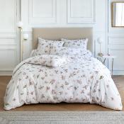 Housse de couette - 220x240cm - motif floral - blanc à fleur rose