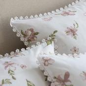 Taie oreiller - 50x75cm - motif floral - blanc à fleur rose