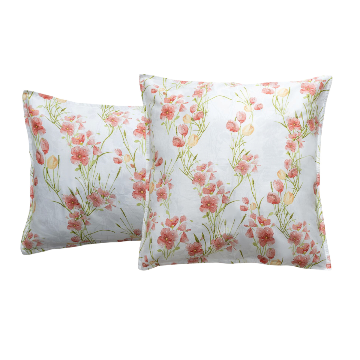 Taie oreiller - 65x65cm - tissu percale blanc - fleurs rouges
