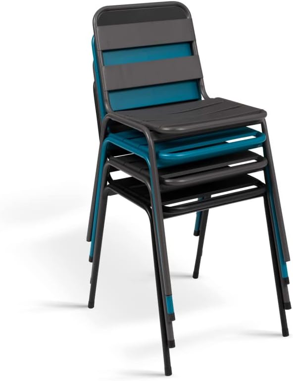 Chaises de jardin en acier empilables gris, noir, bleu - lot de 6