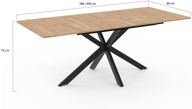 Table repas Spider plateau extensible 160-200cm bois avec rangement intégré et pieds croisés noirs
