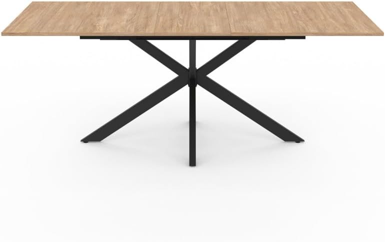 Table repas Spider plateau extensible 160-200cm bois avec rangement intégré et pieds croisés noirs