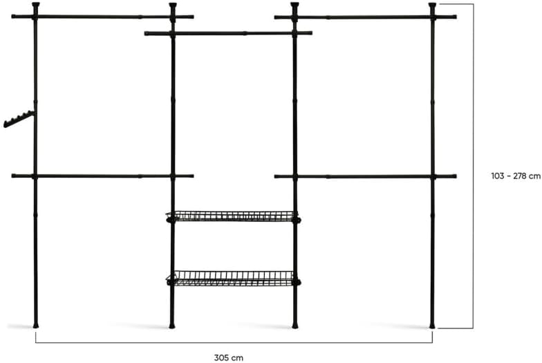 Penderie télescopique double avec rangements intégrés H278cm