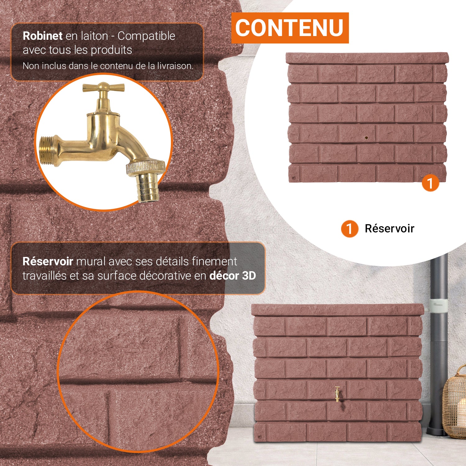 Réservoir mural Rocky 400 L, redstone