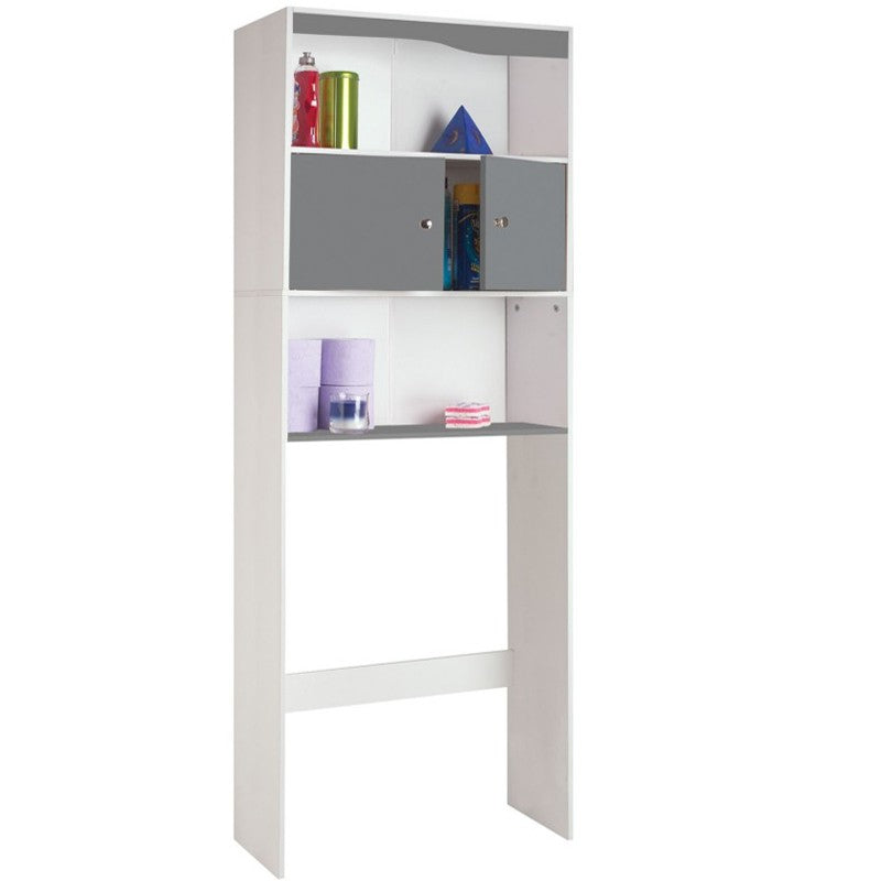 Meuble spécial dessus de WC avec placard double battant gris et étagères