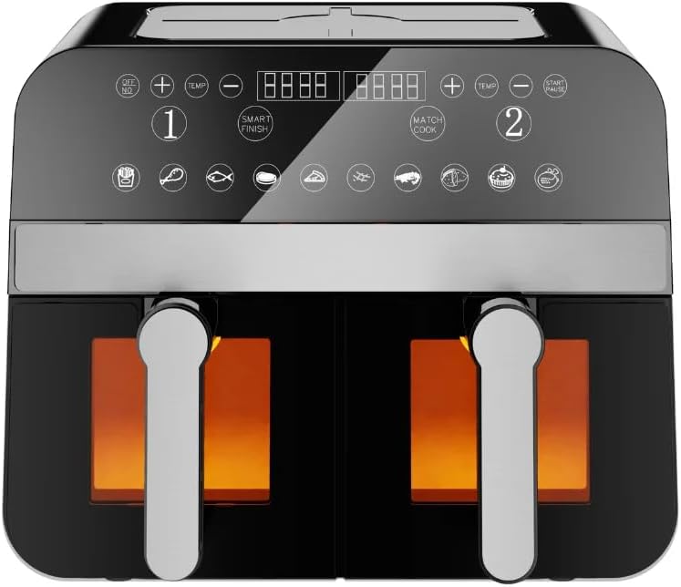 Friteuse à air numérique double panier Noire 2400W avec fenêtre 9L