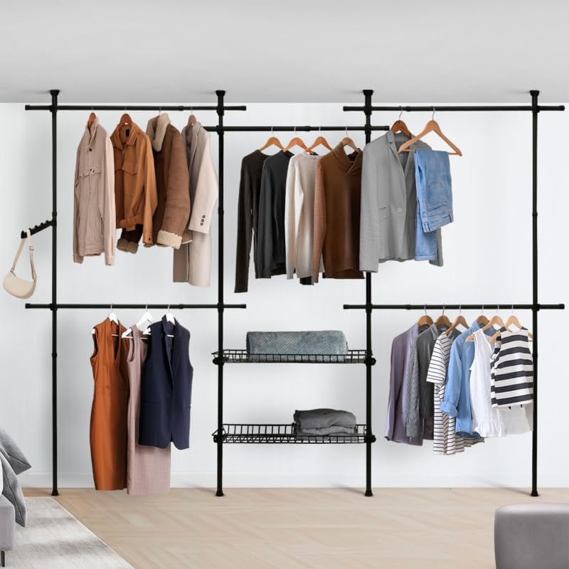 Penderie télescopique double avec rangements intégrés H278cm