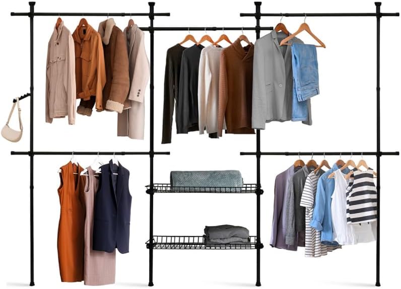 Penderie télescopique double avec rangements intégrés H278cm