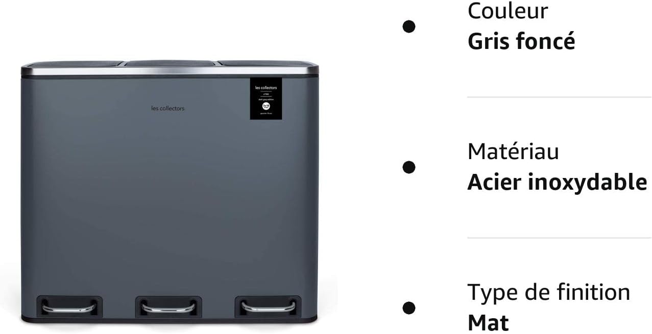 Poubelle de tri 3 x 18L - édition gris foncé