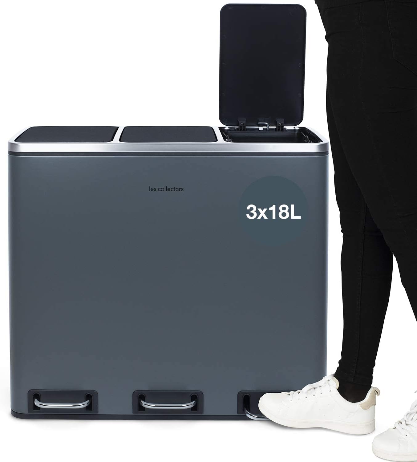 Poubelle de tri 3 x 18L - édition gris foncé