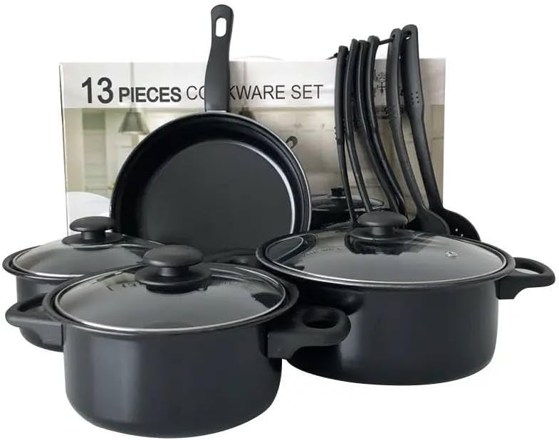 Batterie de cuisine 13 pièces avec cuillière Noire Herzberg
