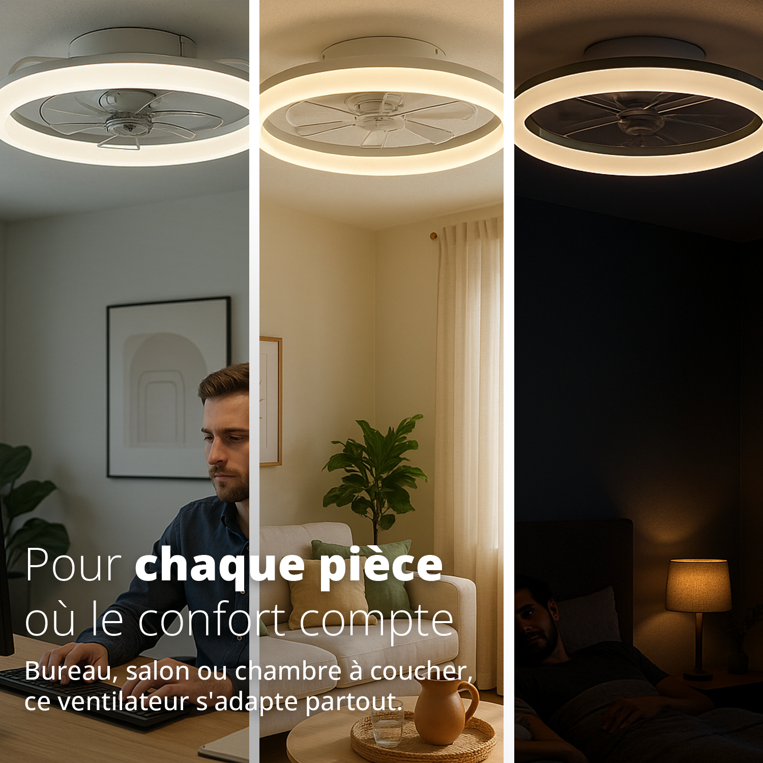 Ventilateur de plafond connecté avec éclairage LED intégré - blanc