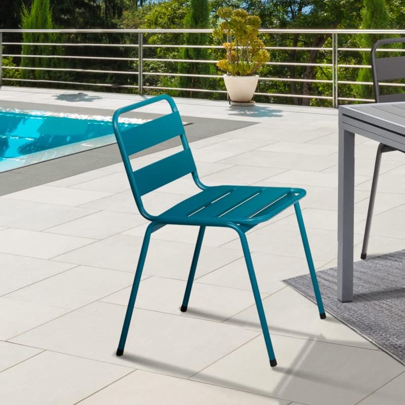 Chaises de jardin en acier empilables gris, noir, bleu - lot de 6