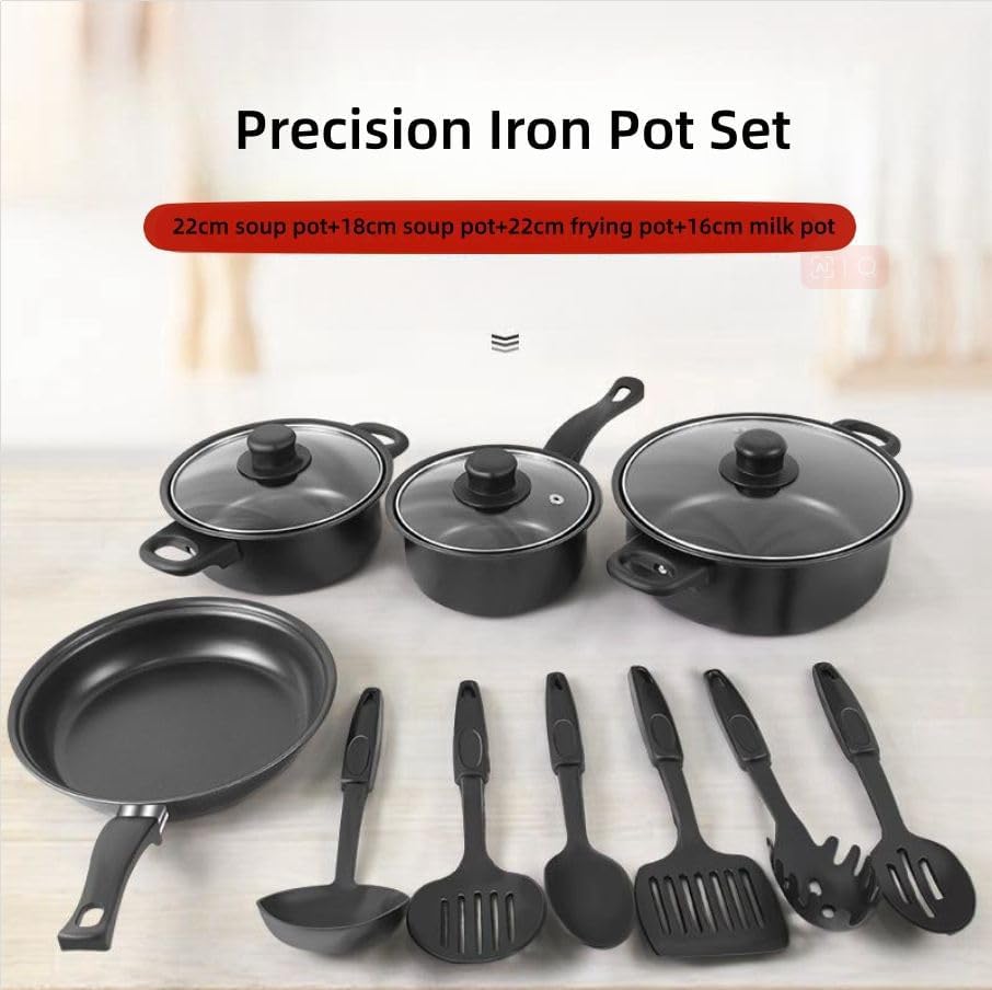 Batterie de cuisine 13 pièces avec cuillière Noire Herzberg