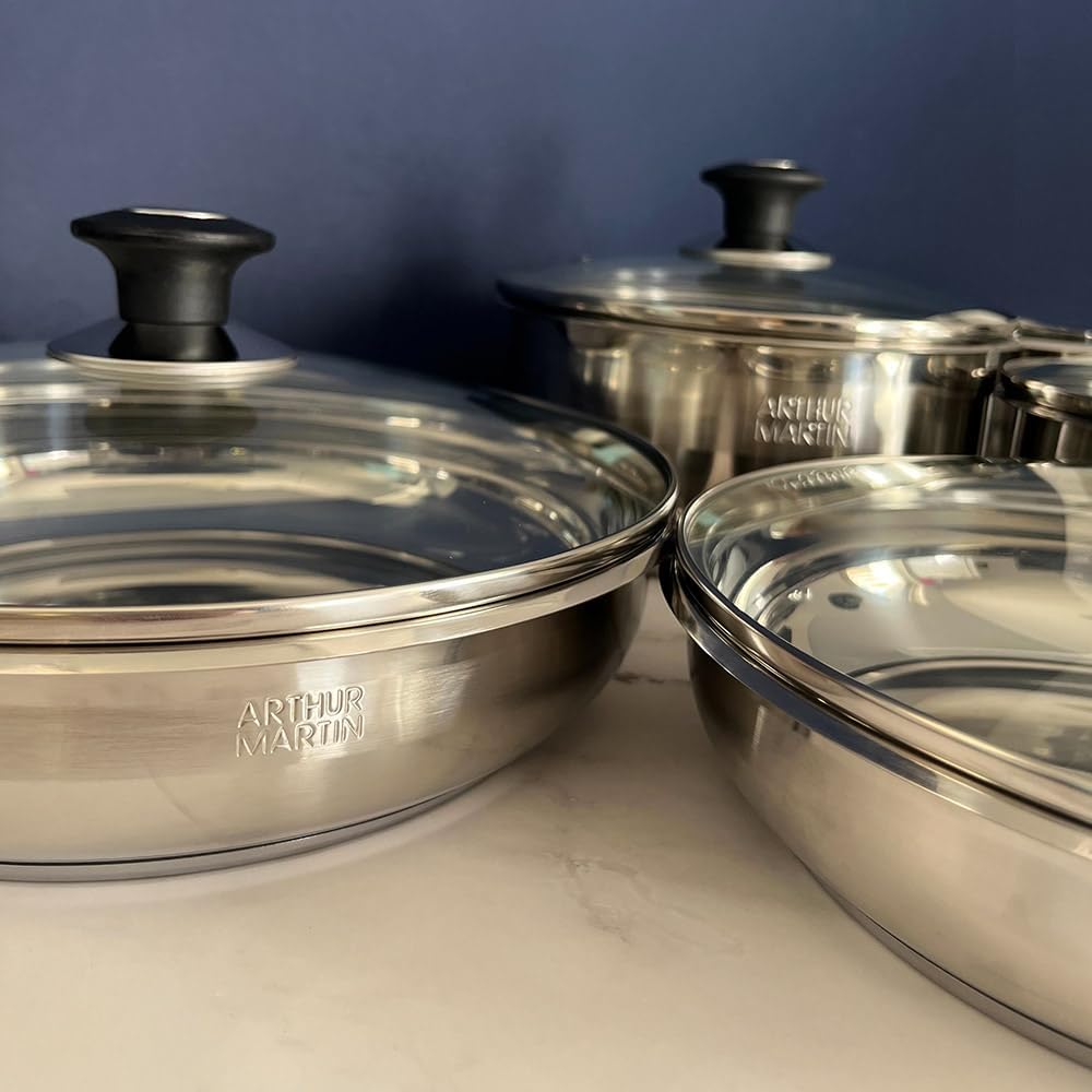 Batterie de Cuisine 15 Pièces Arthur Martin en Acier Inoxydable - Compatible Tous Feux dont Induction
