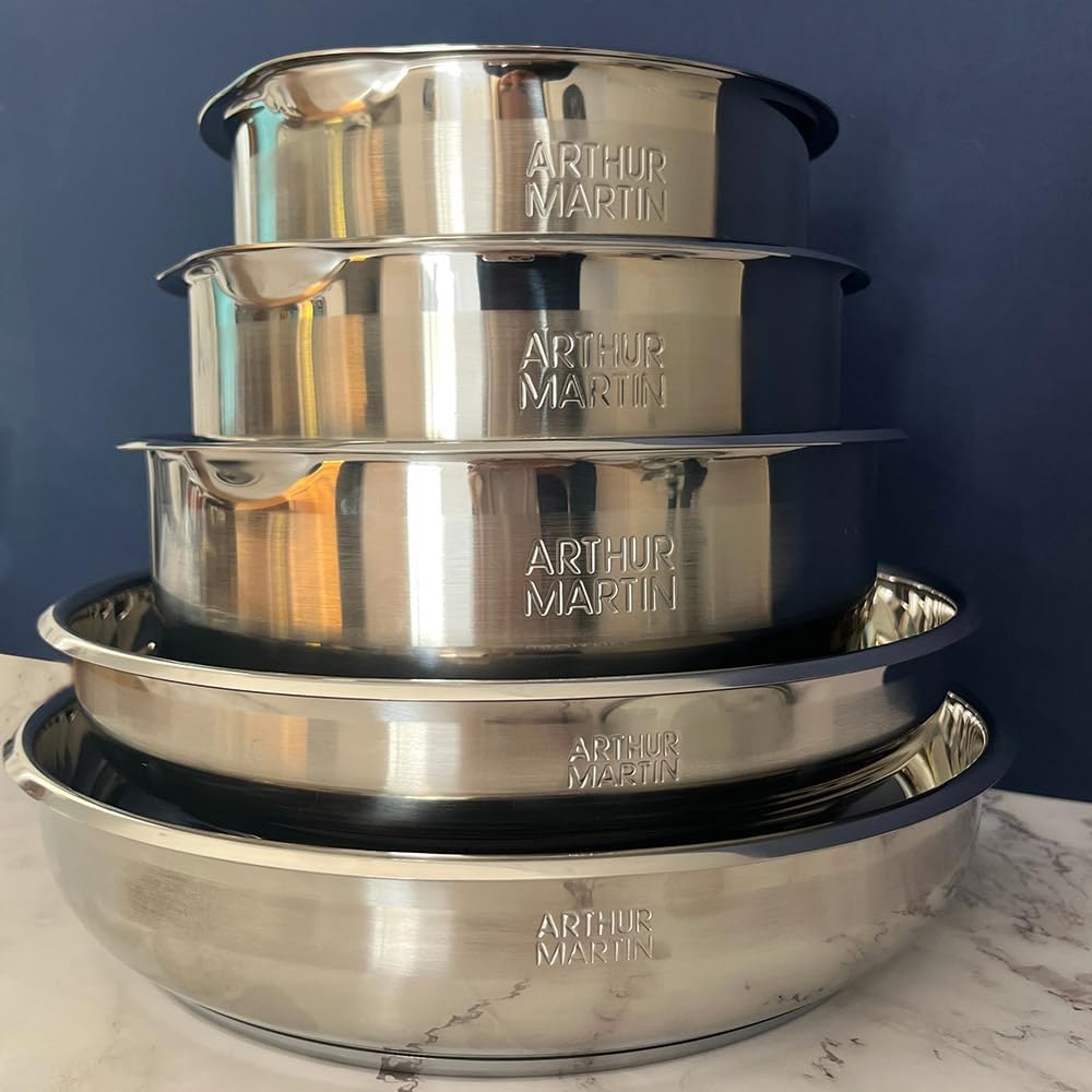 Batterie de Cuisine 15 Pièces Arthur Martin en Acier Inoxydable - Compatible Tous Feux dont Induction