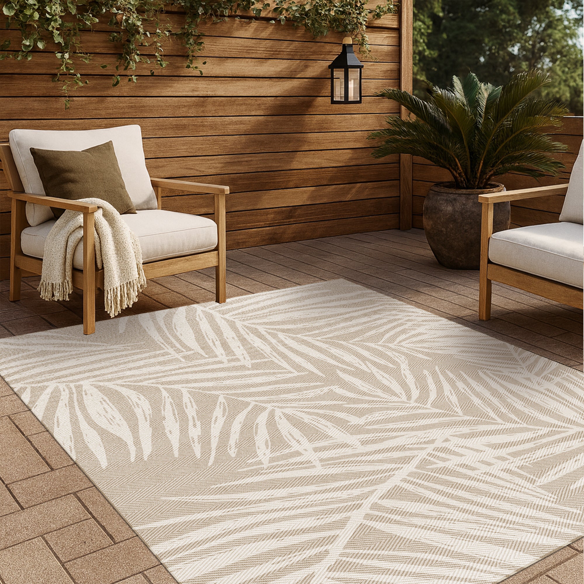 Tapis adhésif en vinyle pour intérieur / extérieur – Feuilles beiges