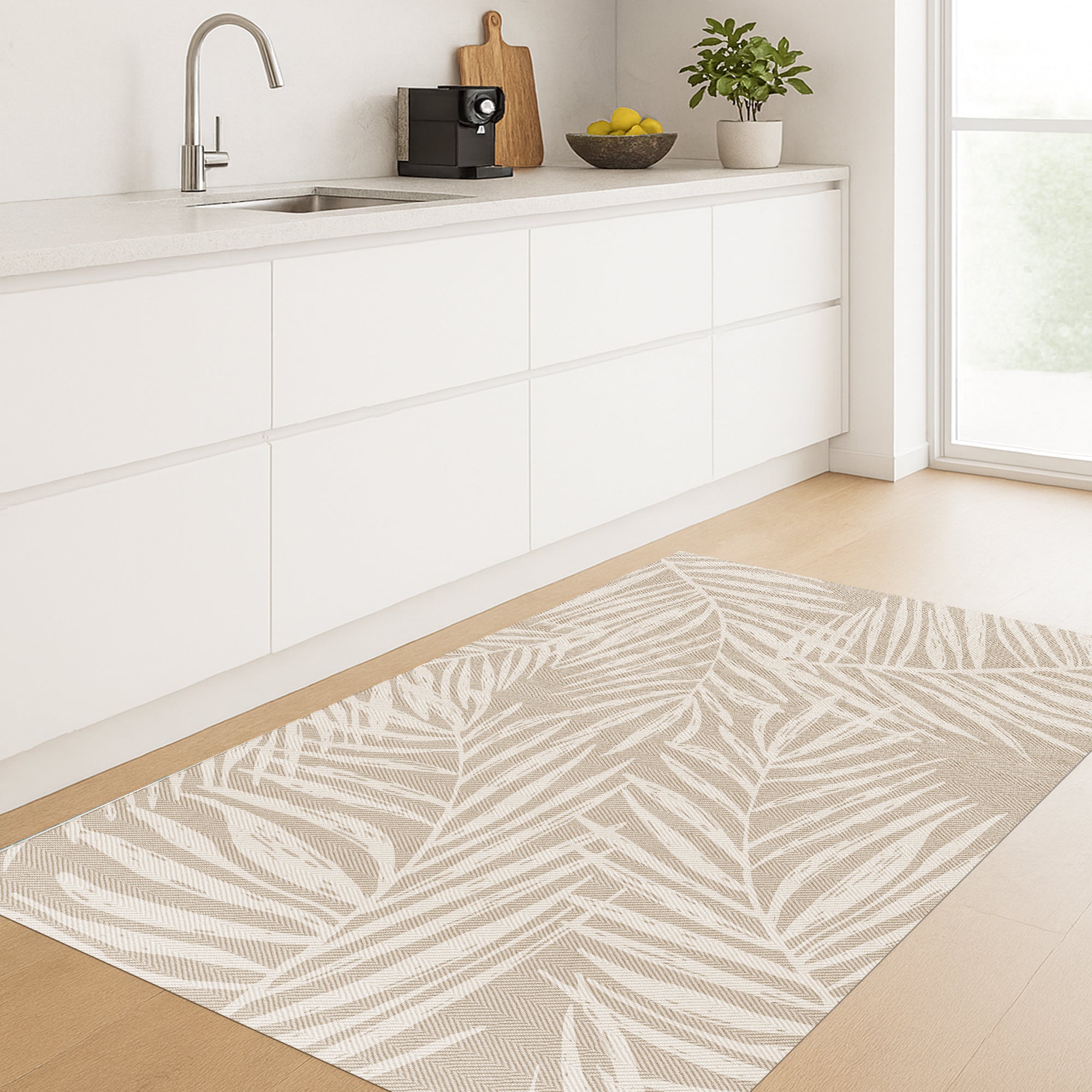 Tapis adhésif en vinyle pour intérieur / extérieur – Feuilles beiges