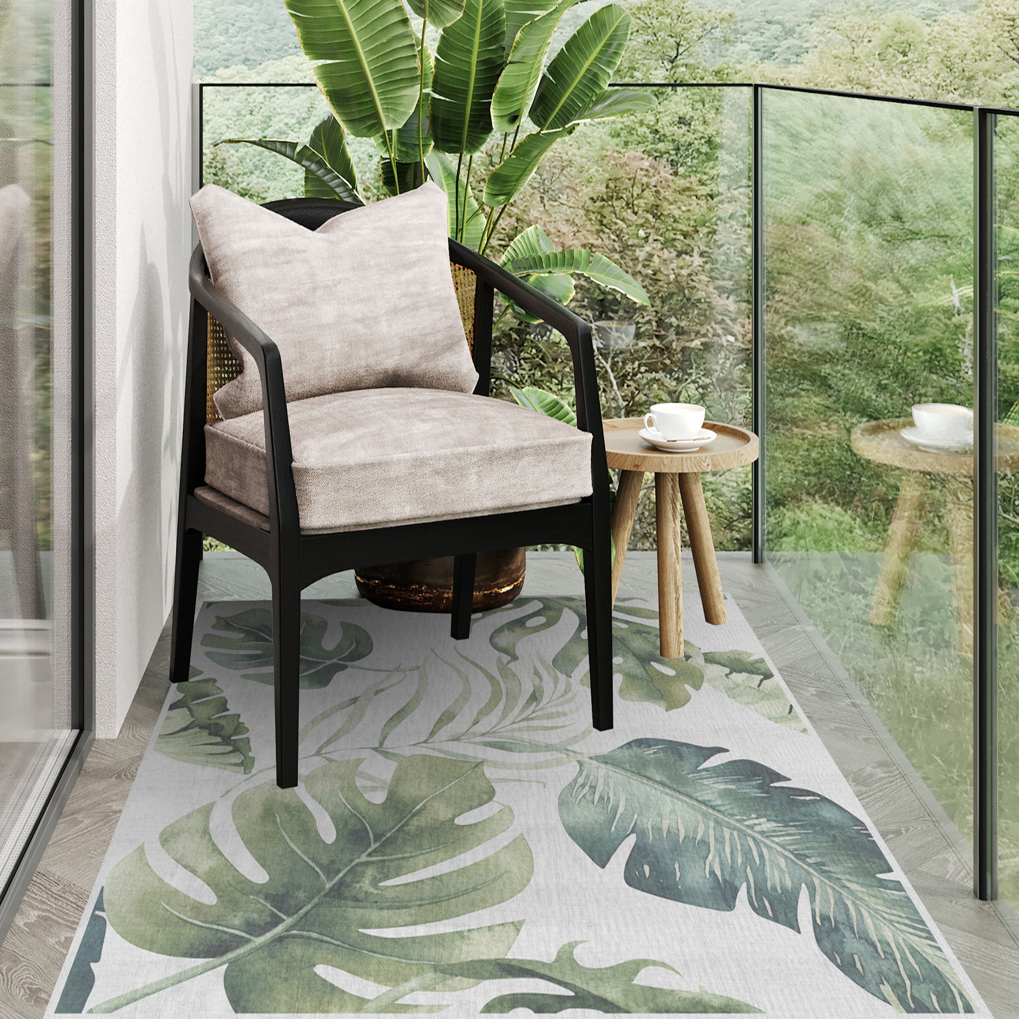 Tapis adhésif en vinyle pour intérieur / extérieur – Gadir Sepia - Nature feuilles vertes