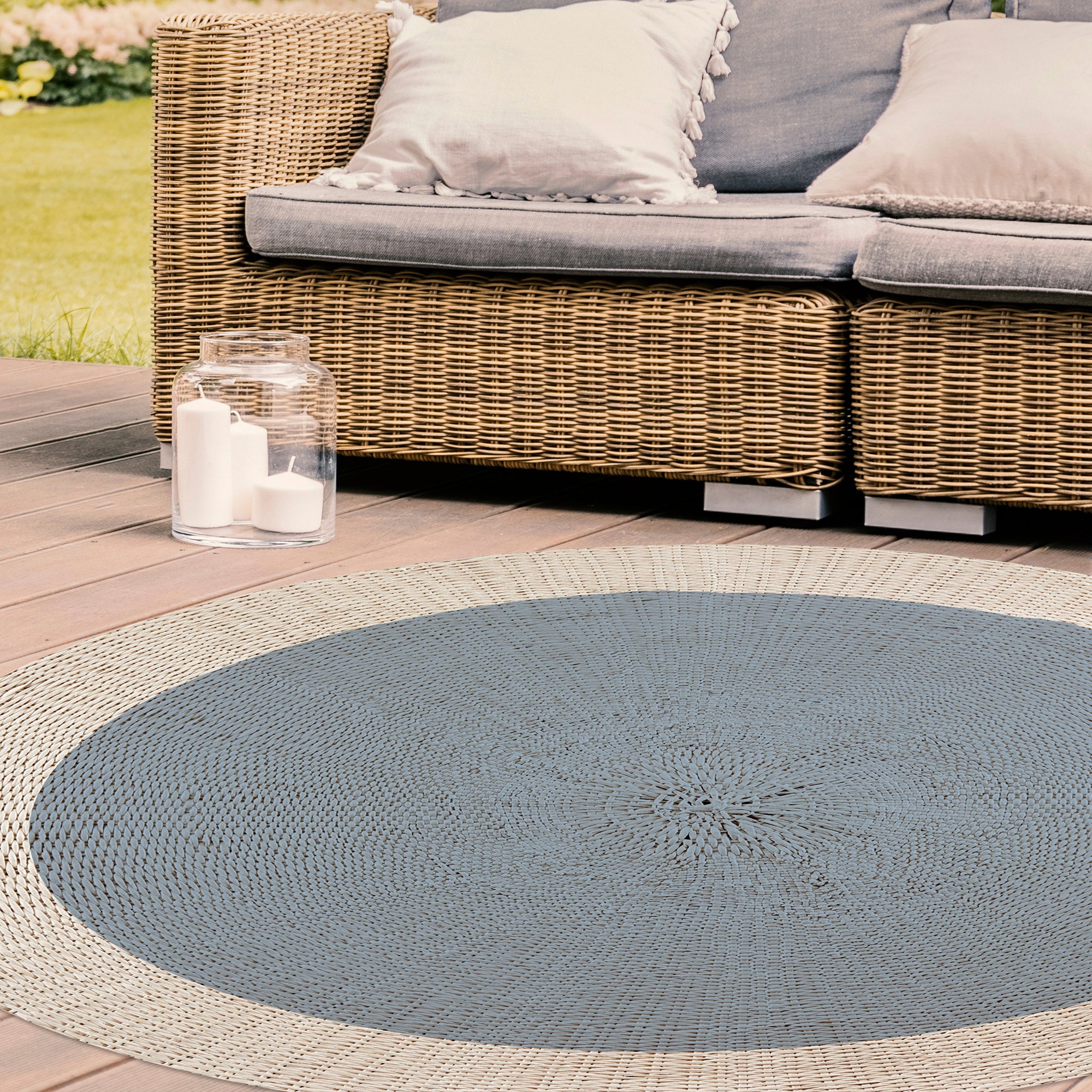 Tapis adhésif en vinyle pour intérieur / extérieur – Rotin bleu