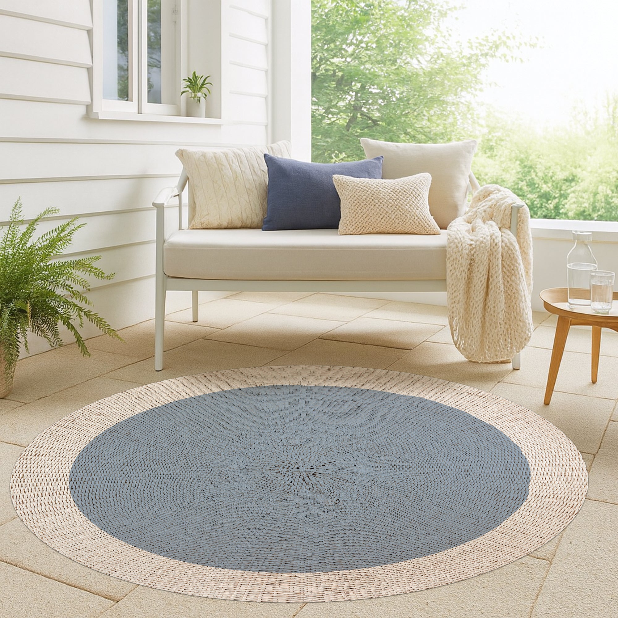 Tapis adhésif en vinyle pour intérieur / extérieur – Rotin bleu