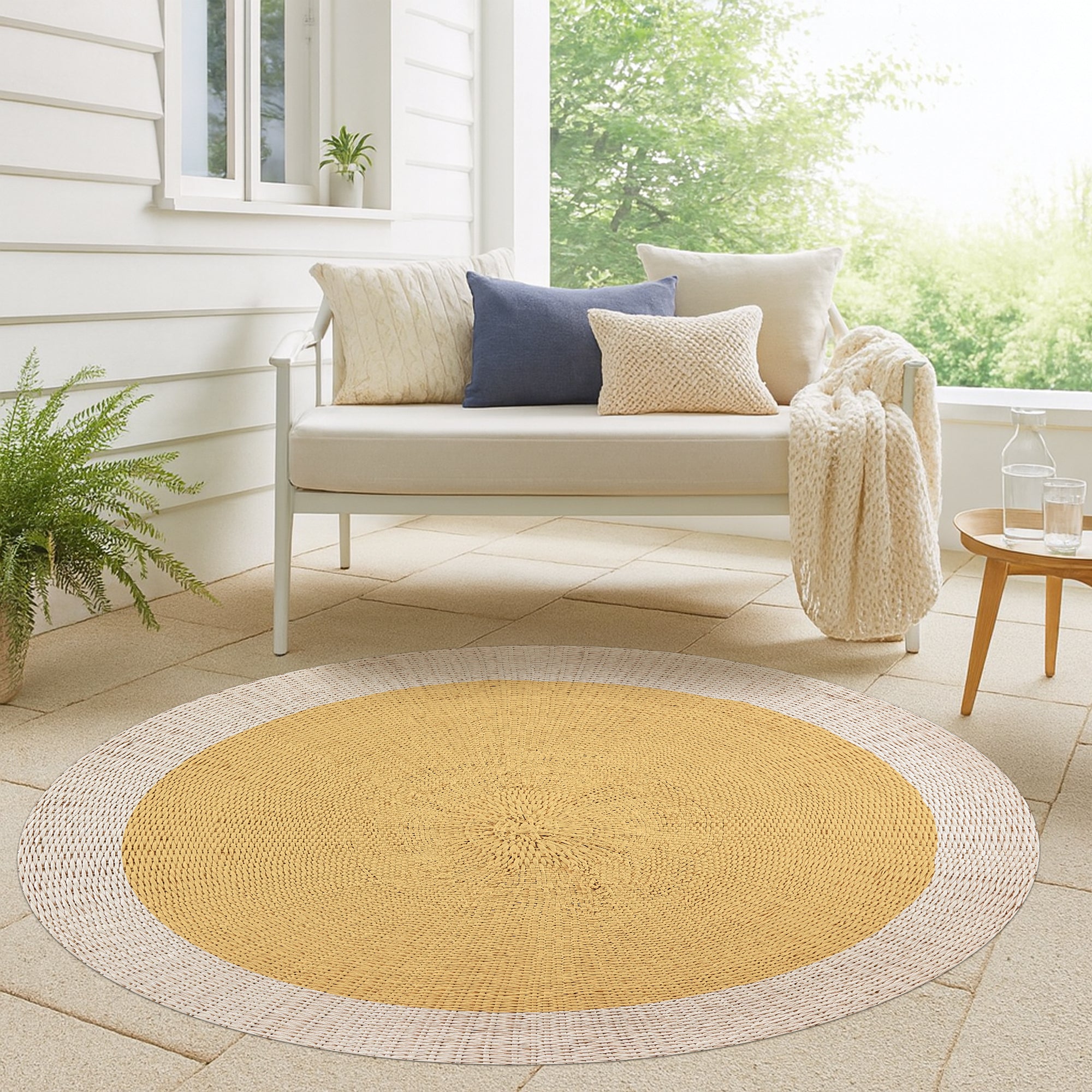 Tapis adhésif en vinyle pour intérieur / extérieur – Rotin jaune